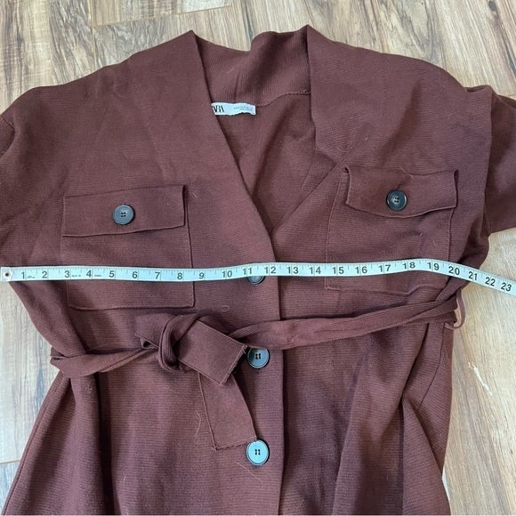 Zara Brown Knit Trench Coat with Belt - Picture 10 of 16